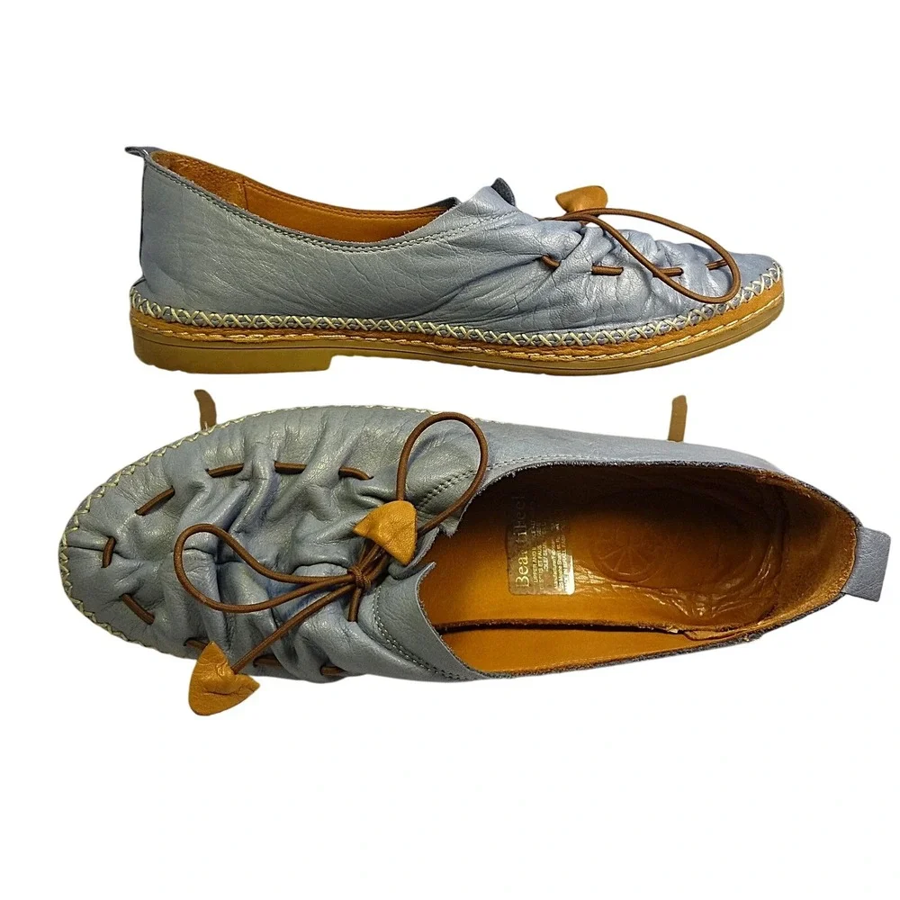 Lemon‎ 'n Lime Light Blue Buttery-soft Leather Ruched Flats EU/41; Women's/10.5